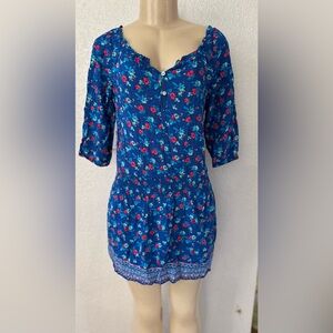 Vintage floral Hollister Blue Floral Midi Dress casual 2000s boho beach y2k